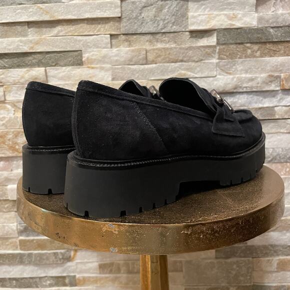 Ateliers Made In Italy Black Suede Loafers 39 | Lug Sole, Horsebit Hardware NWOT - Picture 5 of 11